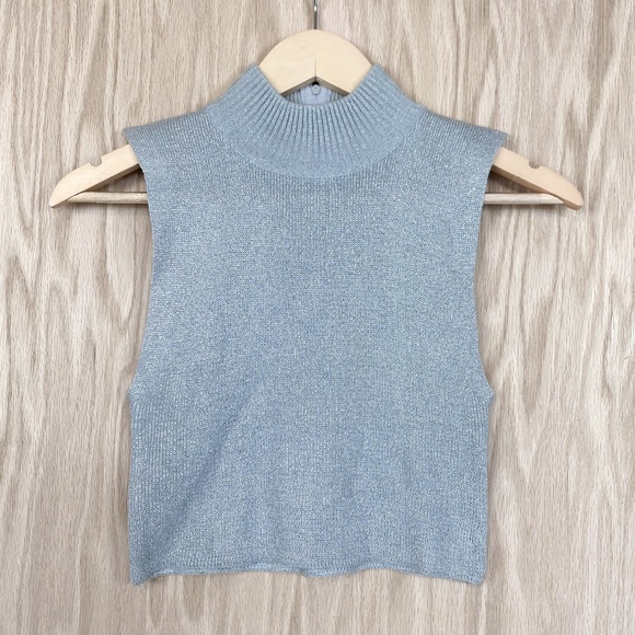 Bechamel Tops - NWT Bechamel Silver Sparkly Knit Mock Neck Crop Top
